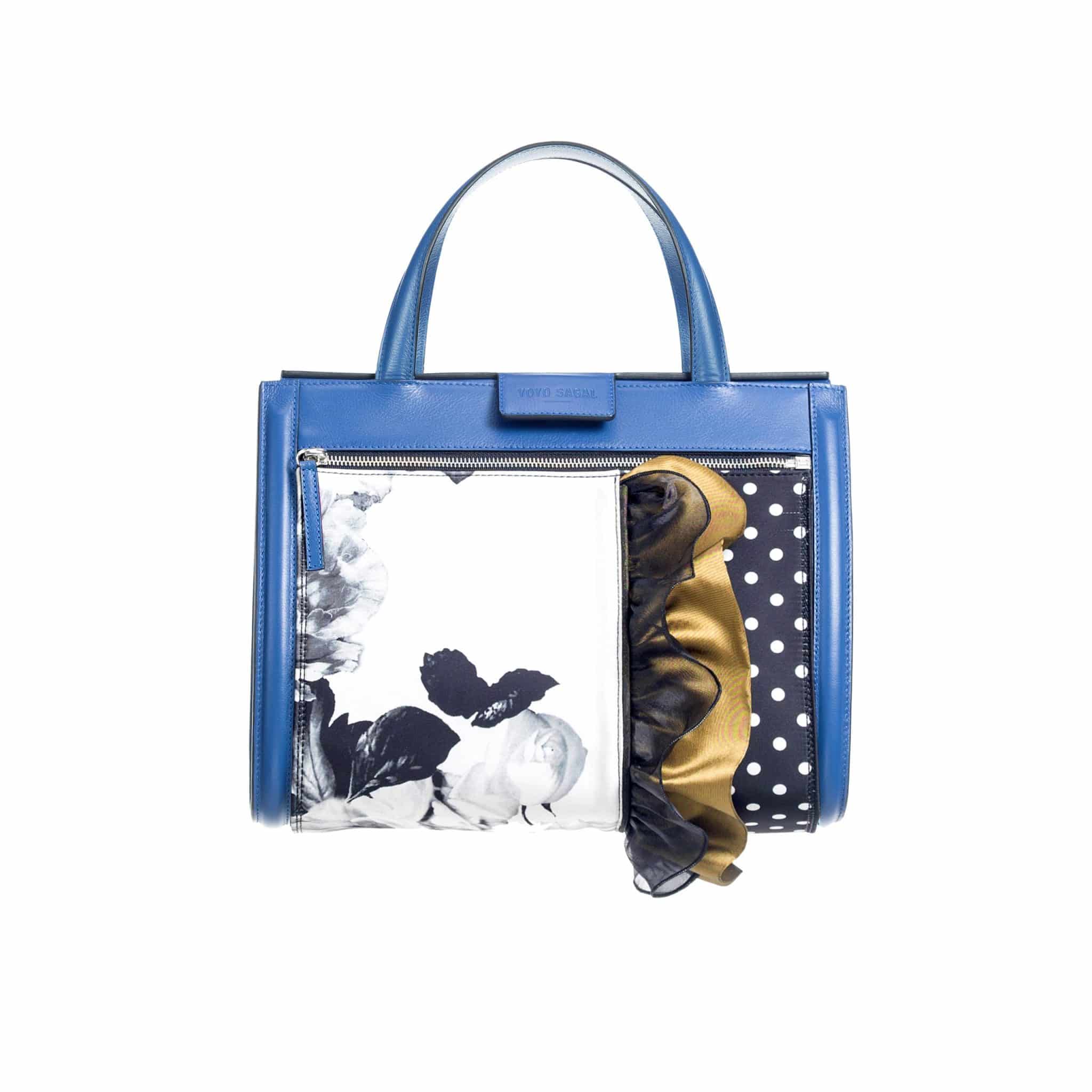 Bolso azul mujer - blue bag with essence front- Yoyo Sagal