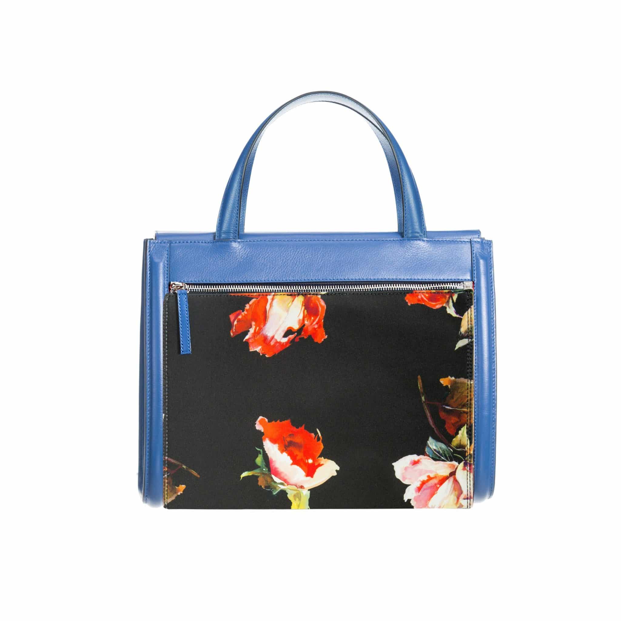 Bolso azul mujer - blue bag with red rose black back- Yoyo Sagal