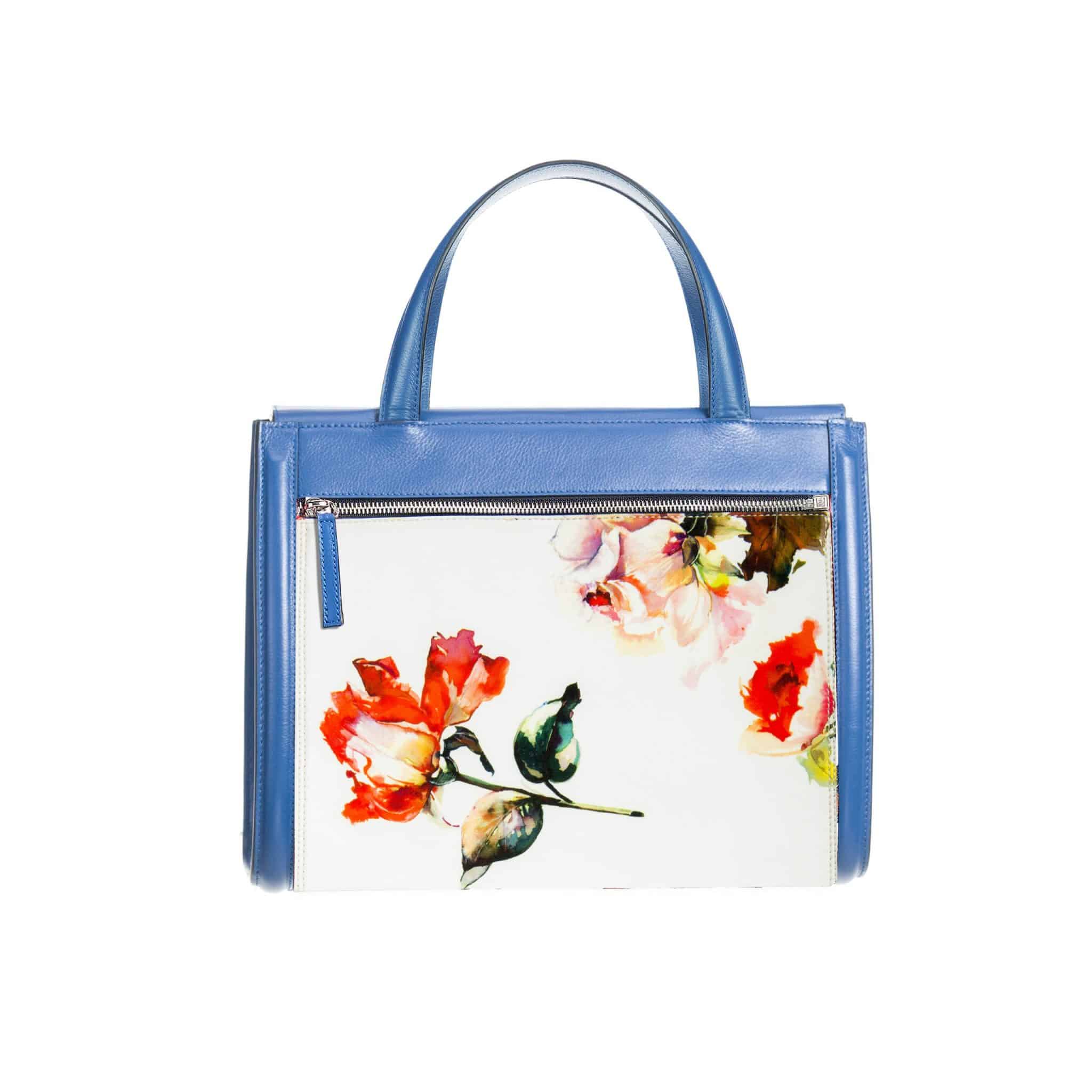 Bolso azul mujer - blue bag with red rose white back- Yoyo Sagal