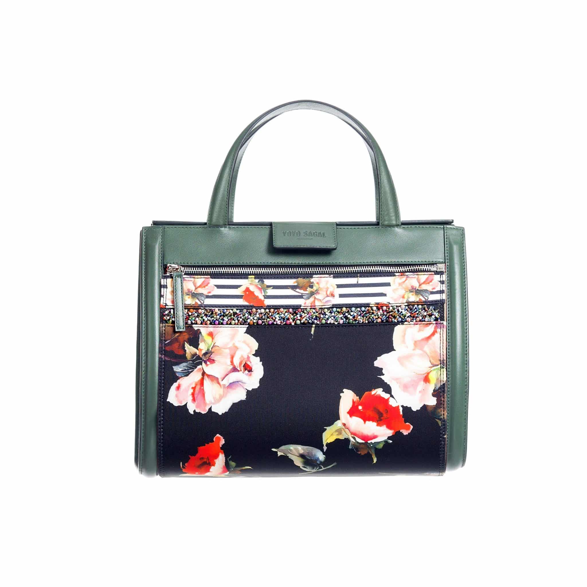 Bolso verde mujer - Green bag with red rose black front- Yoyo Sagal
