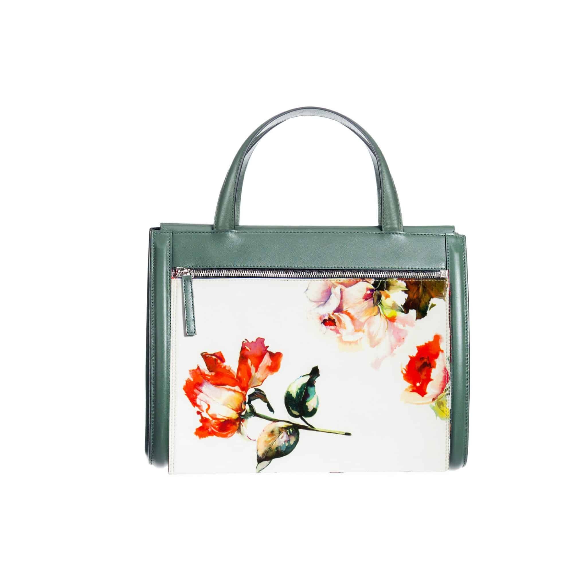 Bolso verde mujer - Green bag with red rose white back- Yoyo Sagal
